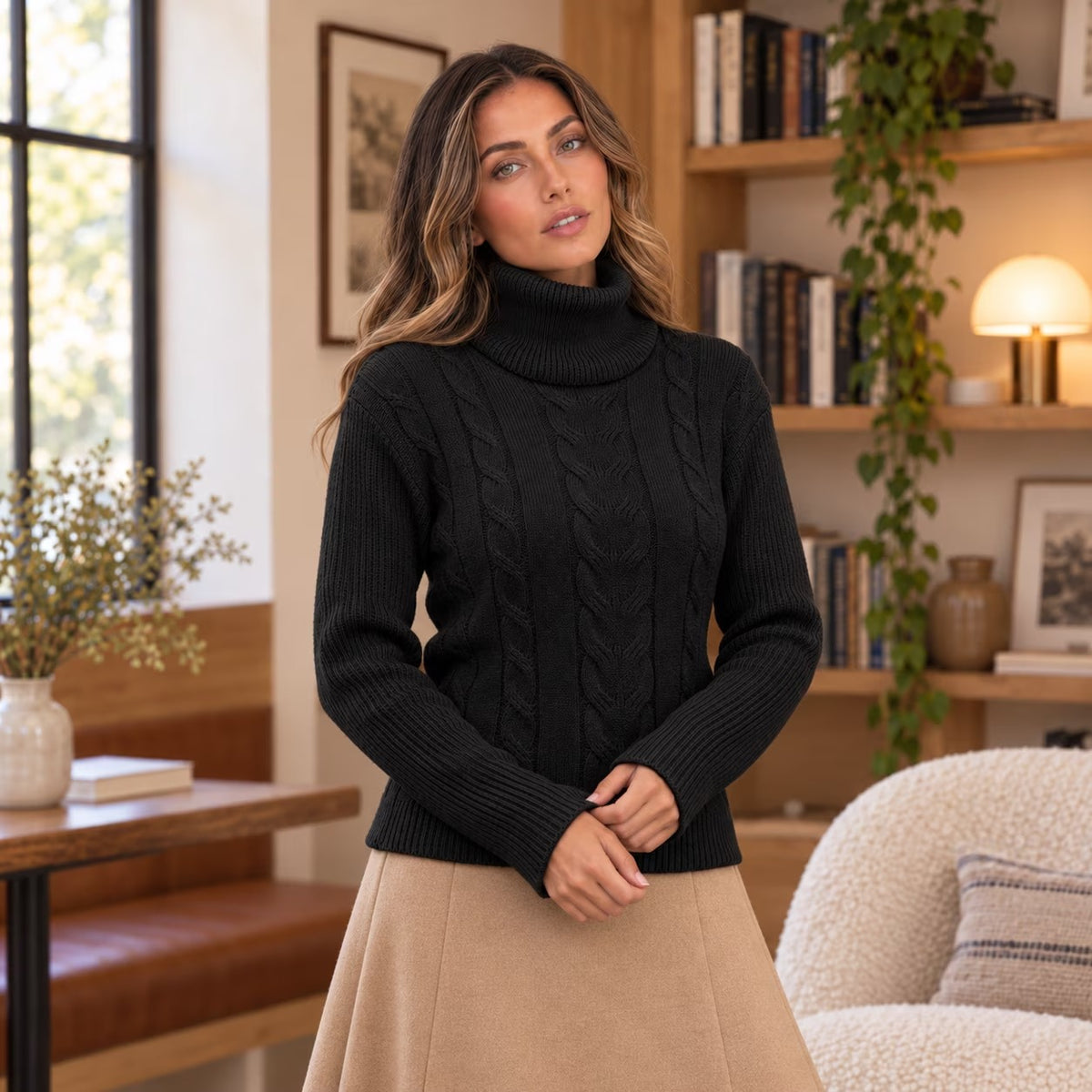 SOMER Sweaters for Women Casual Turtleneck Long Sleeve Loose Knit Pullover Sweater Fall Winter Clothes