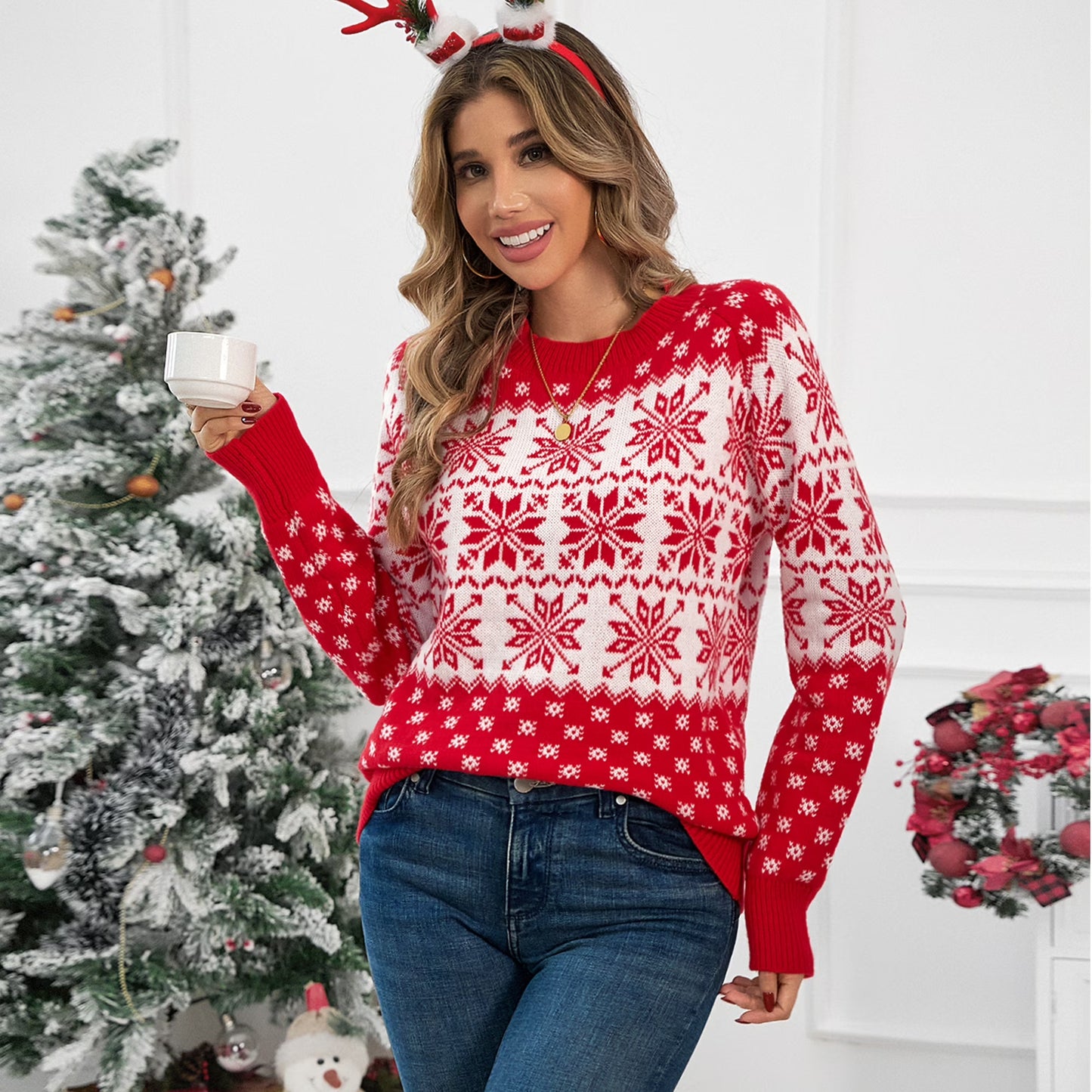 SOMER Women’s Ugly Christmas Sweater Snowflake Knit Pullover Long Sleeve Holiday Party Winter Warm Casual Top 2026
