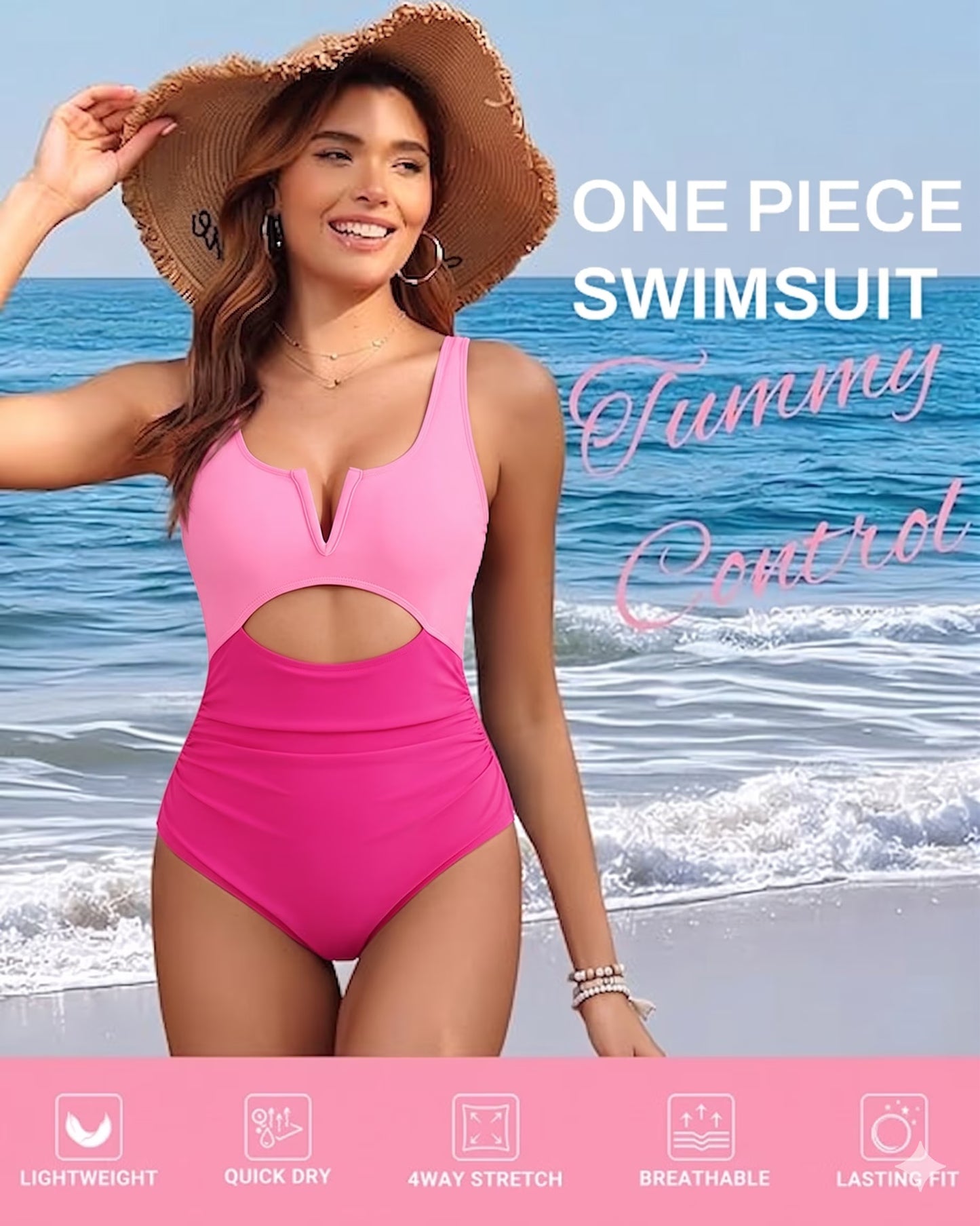 SOMER Women's One Piece Swimsuit Tummy Control Bathing Suits Cutout High Waisted Wrap Tie Back 1 Piece Swimwear