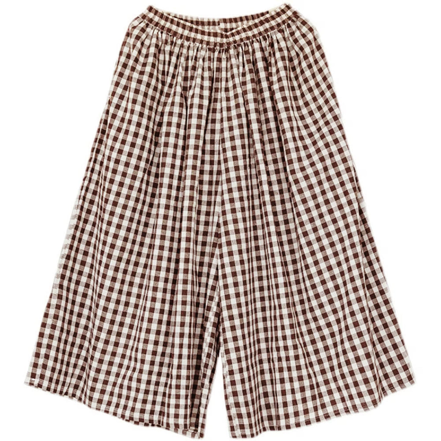 SOMER Women's Capri Plaid Pants Elastic Waist Gingham Wide Leg Palazzo Pants,Coffee