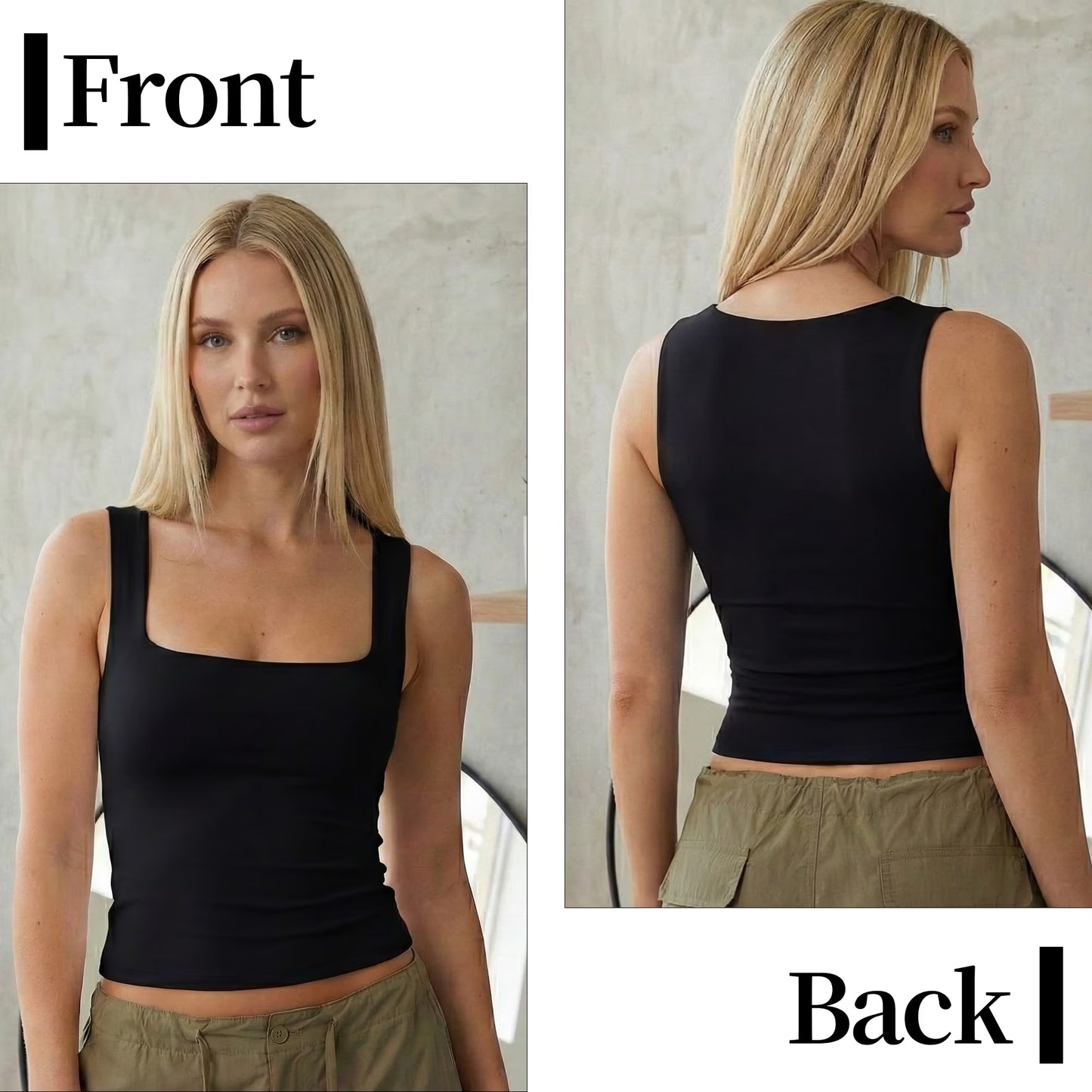 SOMER Women’s Basic Fitted Tank Tops Square Neck Sleeveless Double-Layer Casual Summer Tanks Top