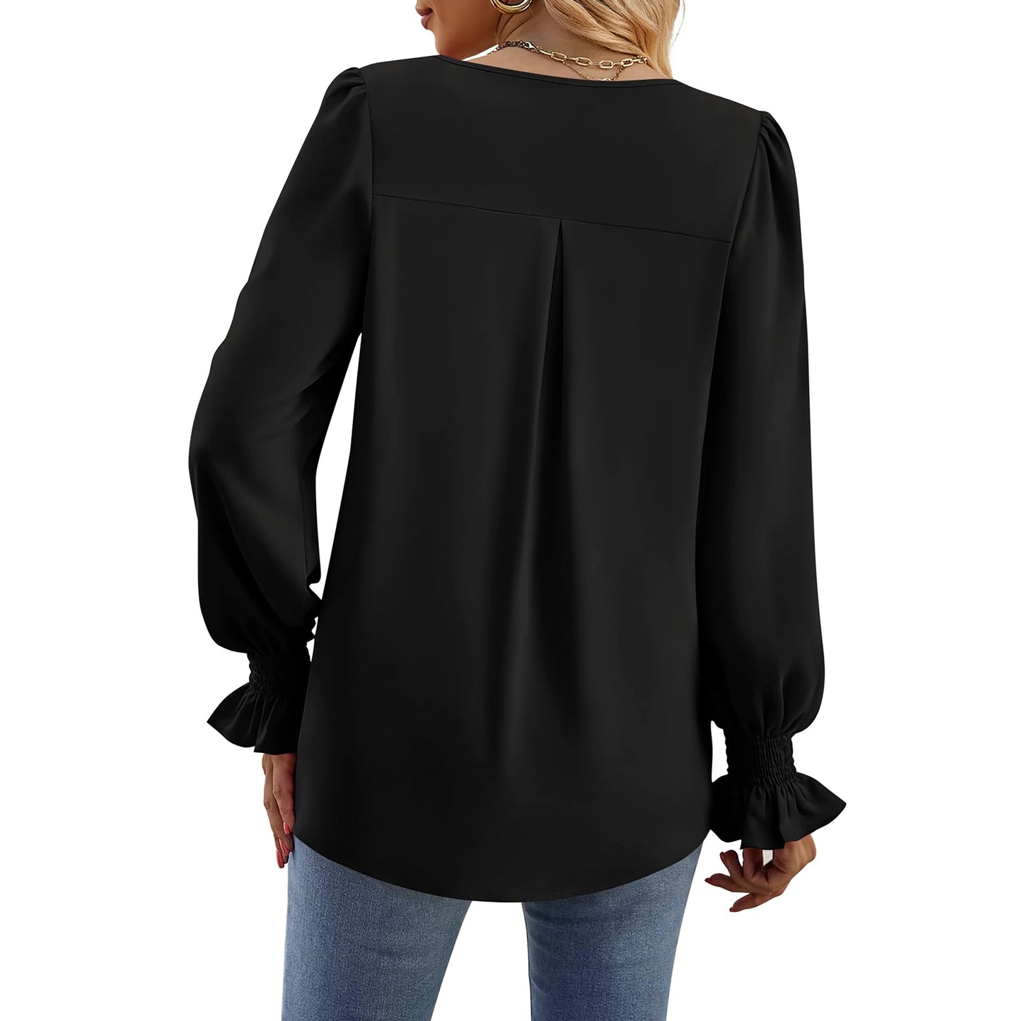 SOMER Blouses for Women Dressy Casual Ruffle Chiffon Long Sleeve Tops V Neck Loose Chiffon Work Blouse with Smocked Cuffs 2025