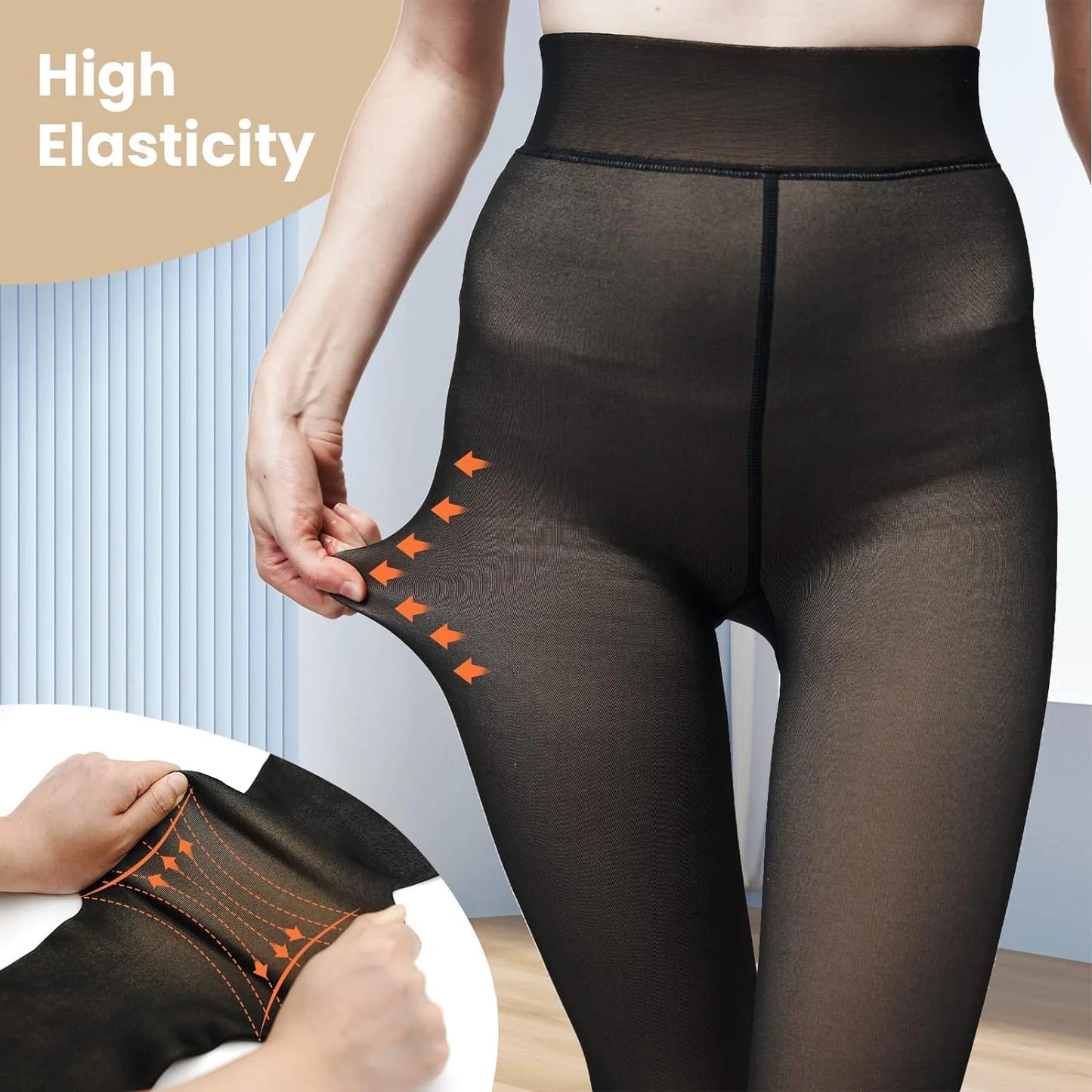 SOMER Fleece Lined Tights Women Thermal Thick Pantyhose Warm Fake Translucent Leggings for Women in Winter, Black