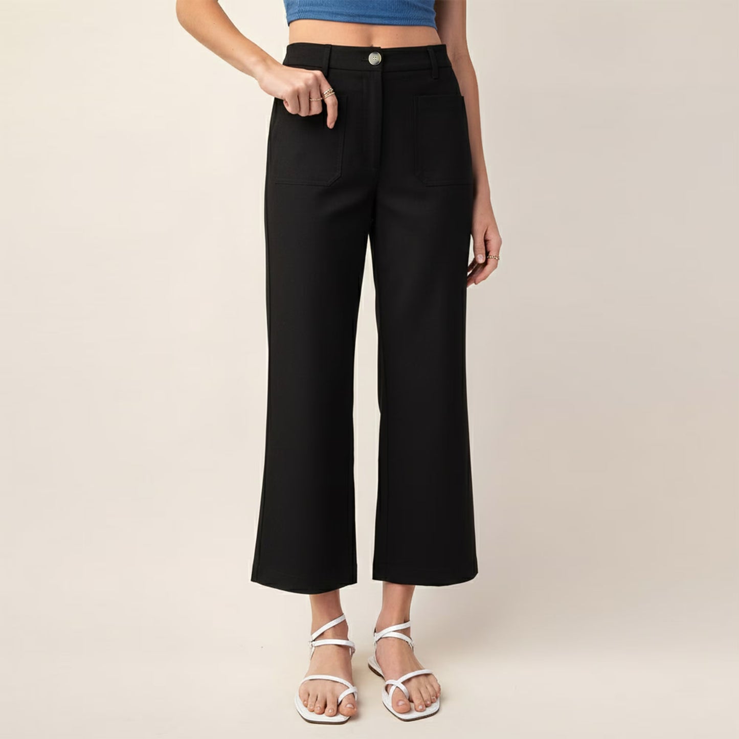 SOMER Women's Wide Leg Dress Pants High Waisted Straight Work Cropped Trousers with Pockets 2026 Summer Black S-2XL