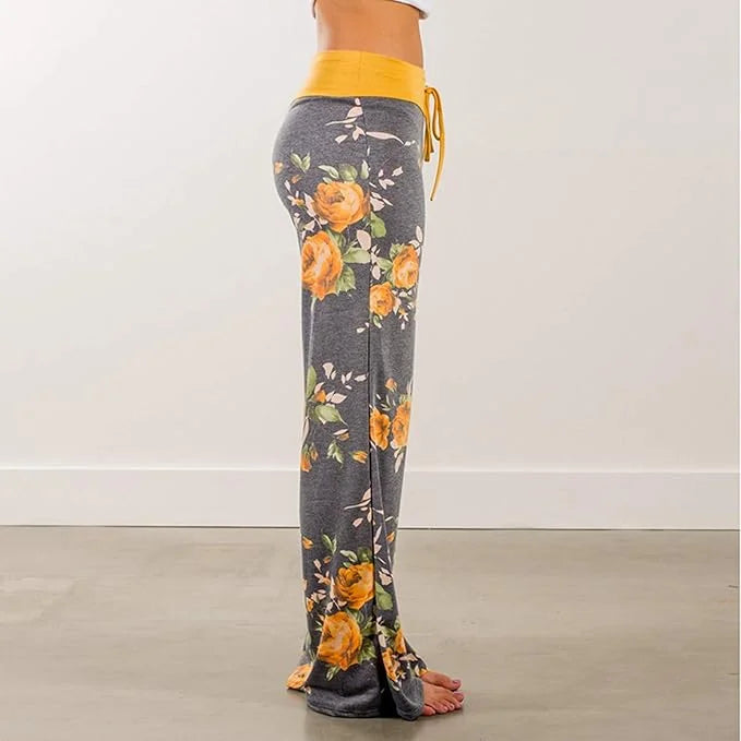 SOMER Lounge Pants for Women Casual Floral Wide Leg with Drawstring Comfy Palazzo Stretch Pajama Bottoms