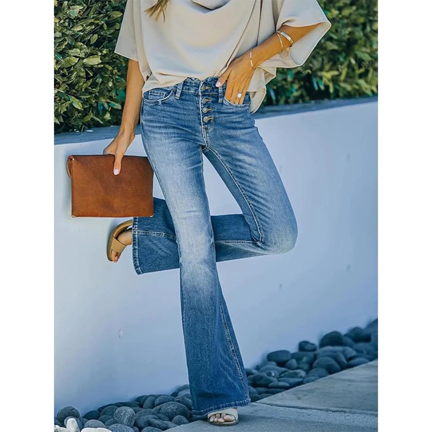 SOMER Womens Jeans Flare Bell Bottom High Waist Bootcut Button Fly Slim Vintage Trousers Denim Pants