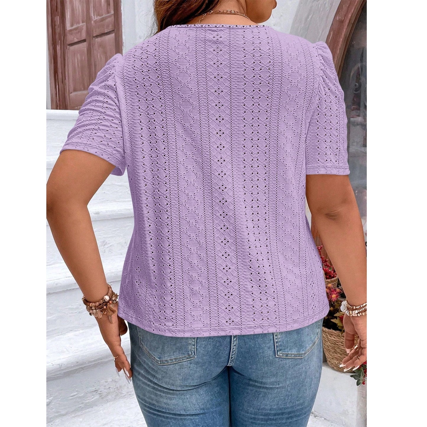 SOMER Plus Size Women Blouses Trendy Eyelet Cute Casual Short Sleeve Tops 2025 Purple