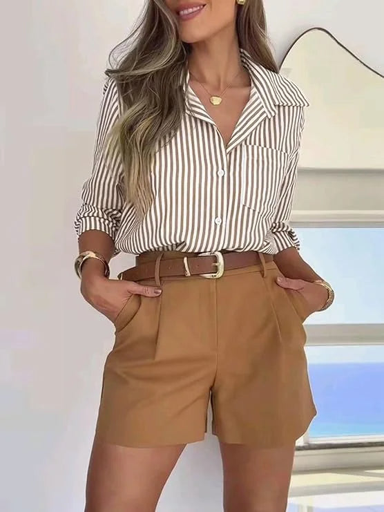 SOMER Striped Button Down Shirts for Women Dress Shirts Long Sleeve Shirts Casual Collared Office Work Shirt with Pocket
