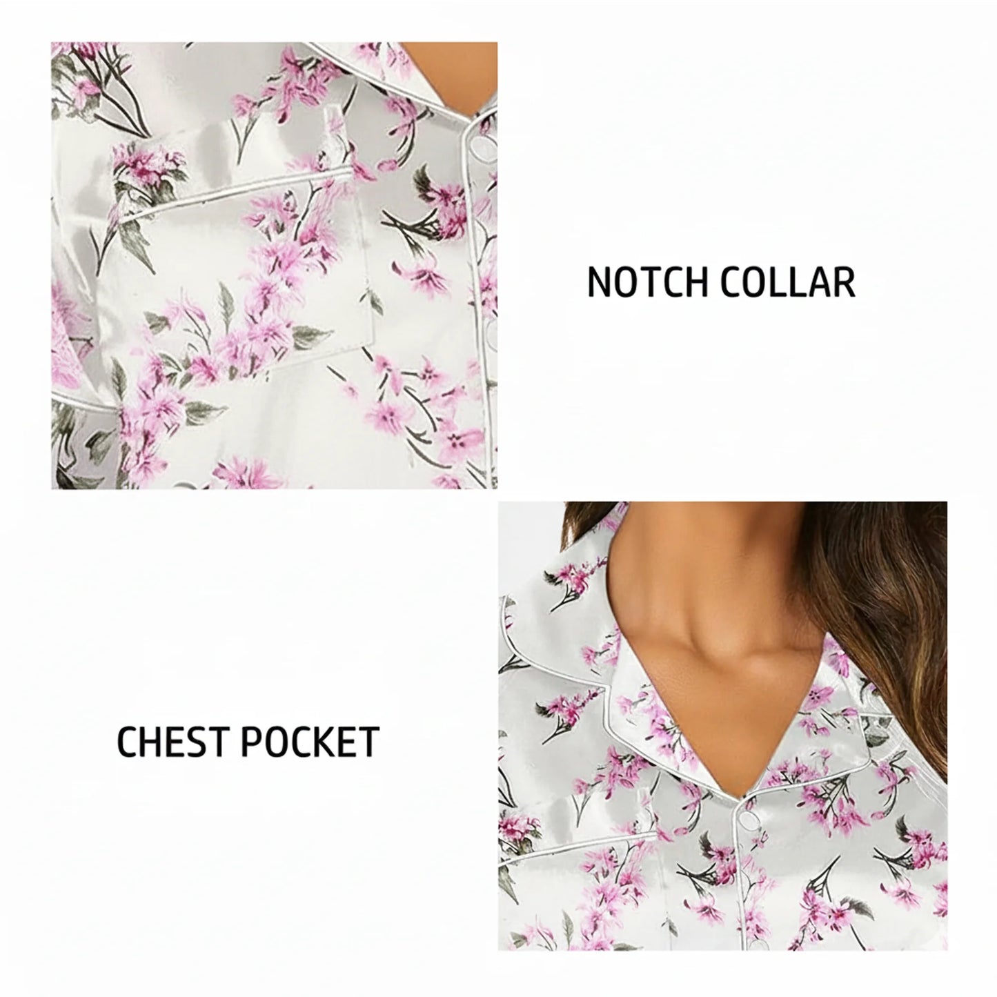 SOMER Silk Satin Pajama for Women Sets Floral Print Soft Short Sleeve Button Down Sleepwear Top and Shorts 2 Piece Pjs Lounge Set 2025