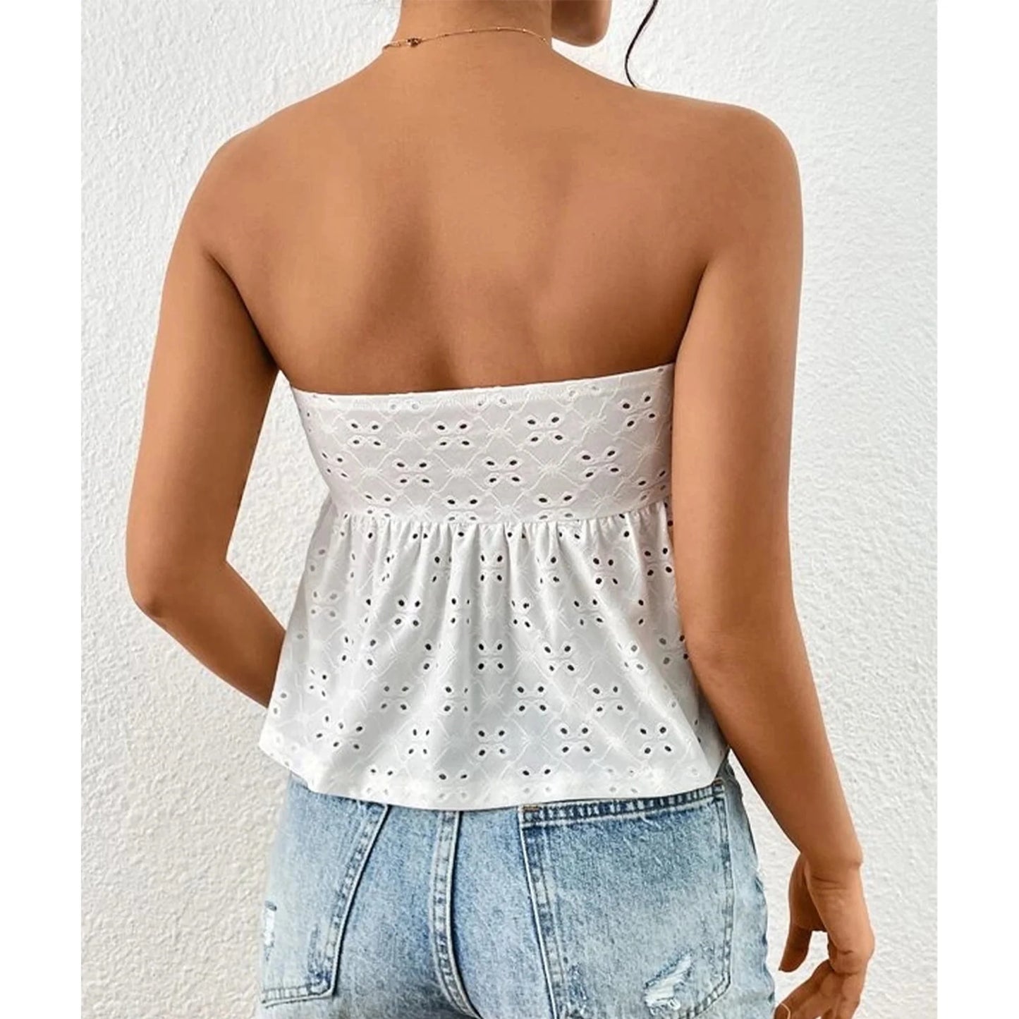 SOMER Tube Tops For Woman Summer Eyelet Bandeau Butterfly Knot Off Shoulder Top