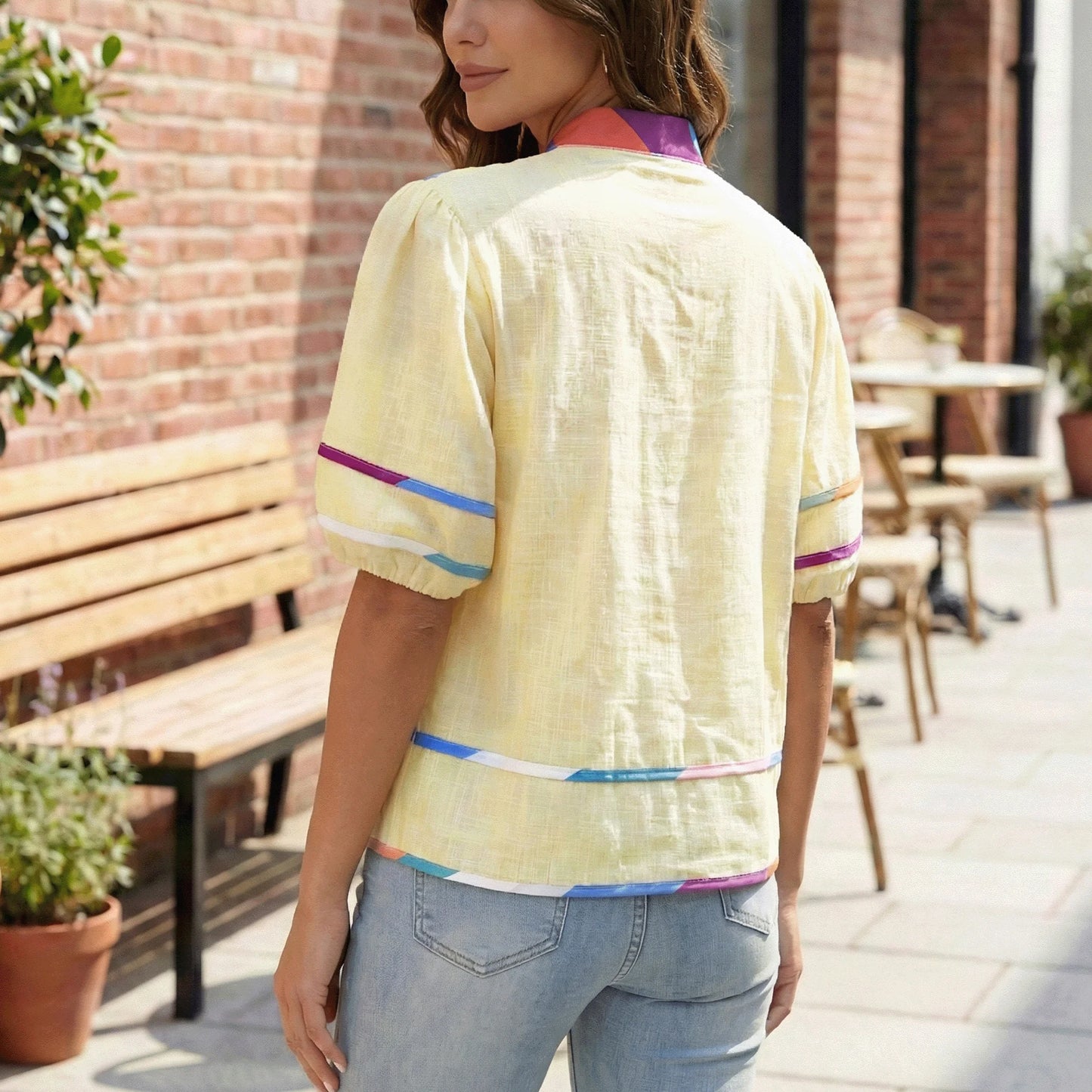 SOMER Womens Peplum Tops Going Out Top Casual Short Sleeve V-Neck Blouse Flowy Shirt with Color Trim for Work,2026 Spring Summer Trend