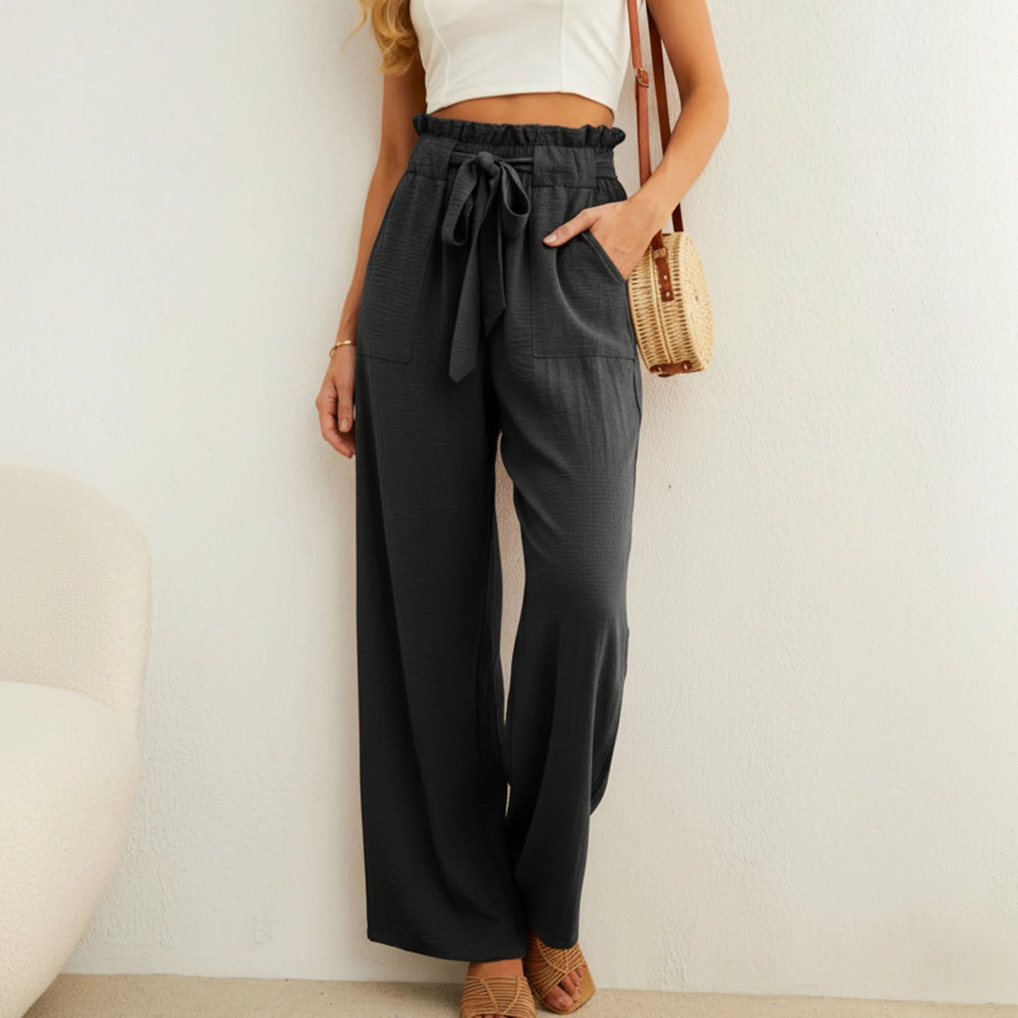 SOMER Women’s Wide Leg Pants Palazzo Pants Flowy Dressy Pants High Waisted Business Work Trousers with Pockets
