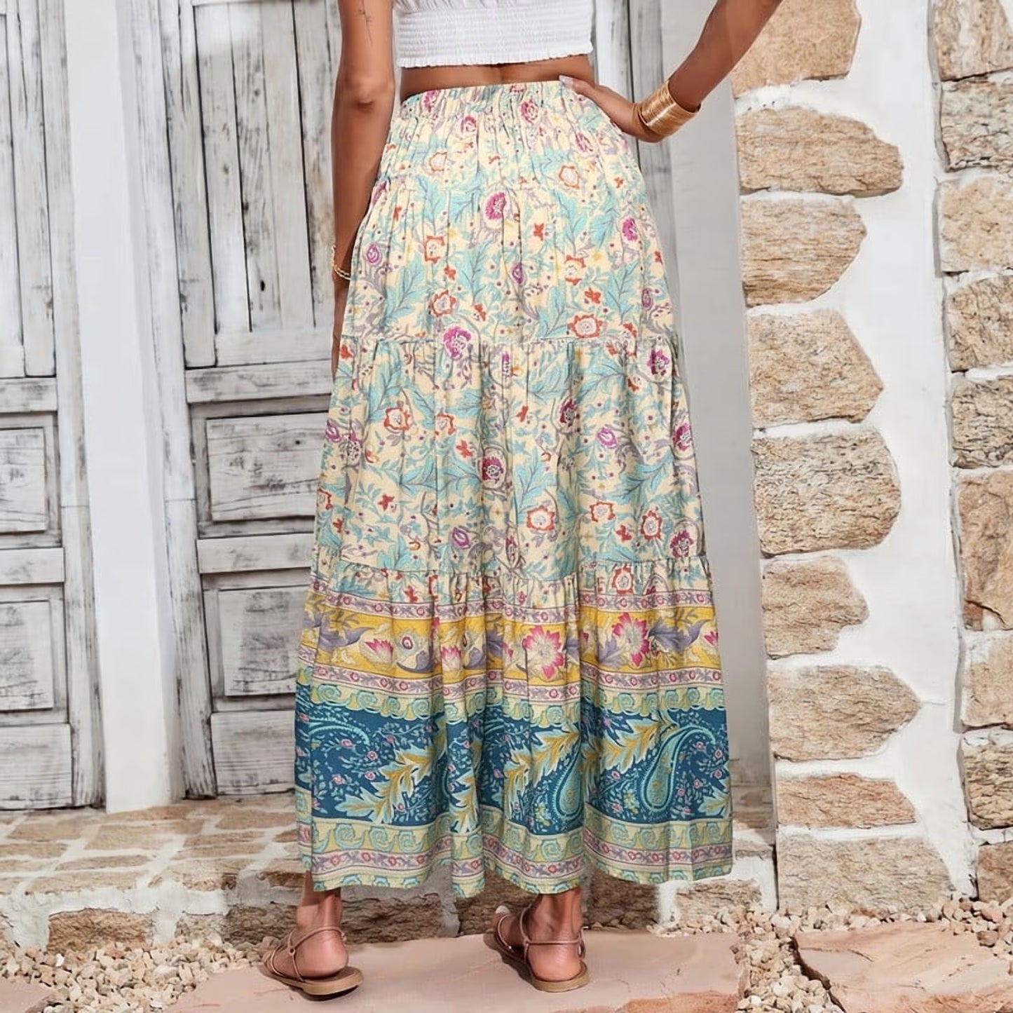 SOMER Skirts for Women Maxi Skirts Bohemian Flowy High Waist A Line Skirts Summer Pleated