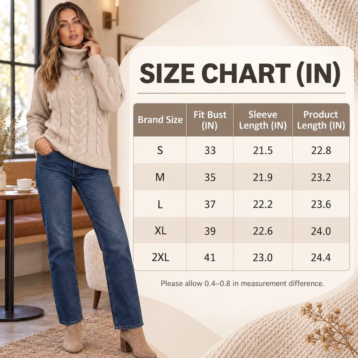SOMER Sweaters for Women Casual Turtleneck Long Sleeve Loose Knit Pullover Sweater Fall Winter Clothes