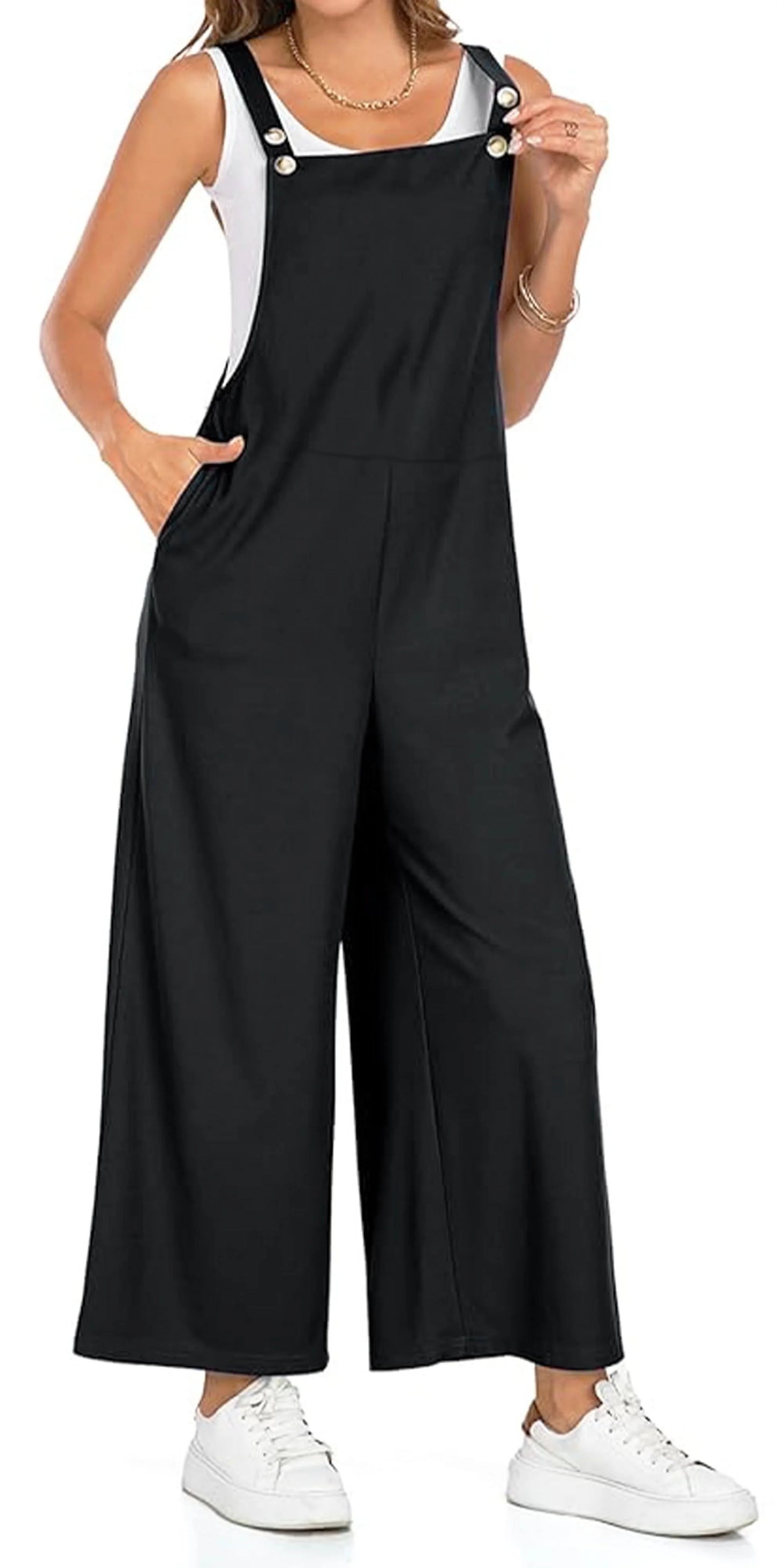 SOMER Women’s Jumpsuit Overalls Adjustable Strap Loose Fit Romper with Pockets Casual Bib-Style Maternity Friendly Plus Size