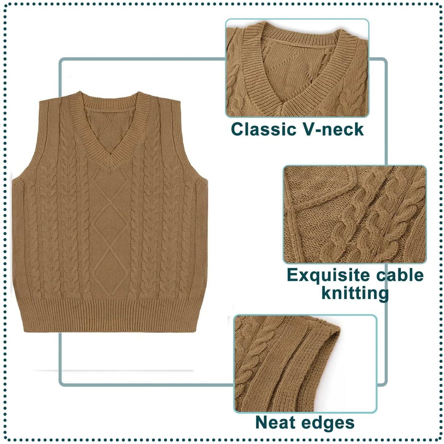 SOMER Women Sweater Vest Sleeveless V Neck Sweater Tops Loose Pullover Sweater Brown