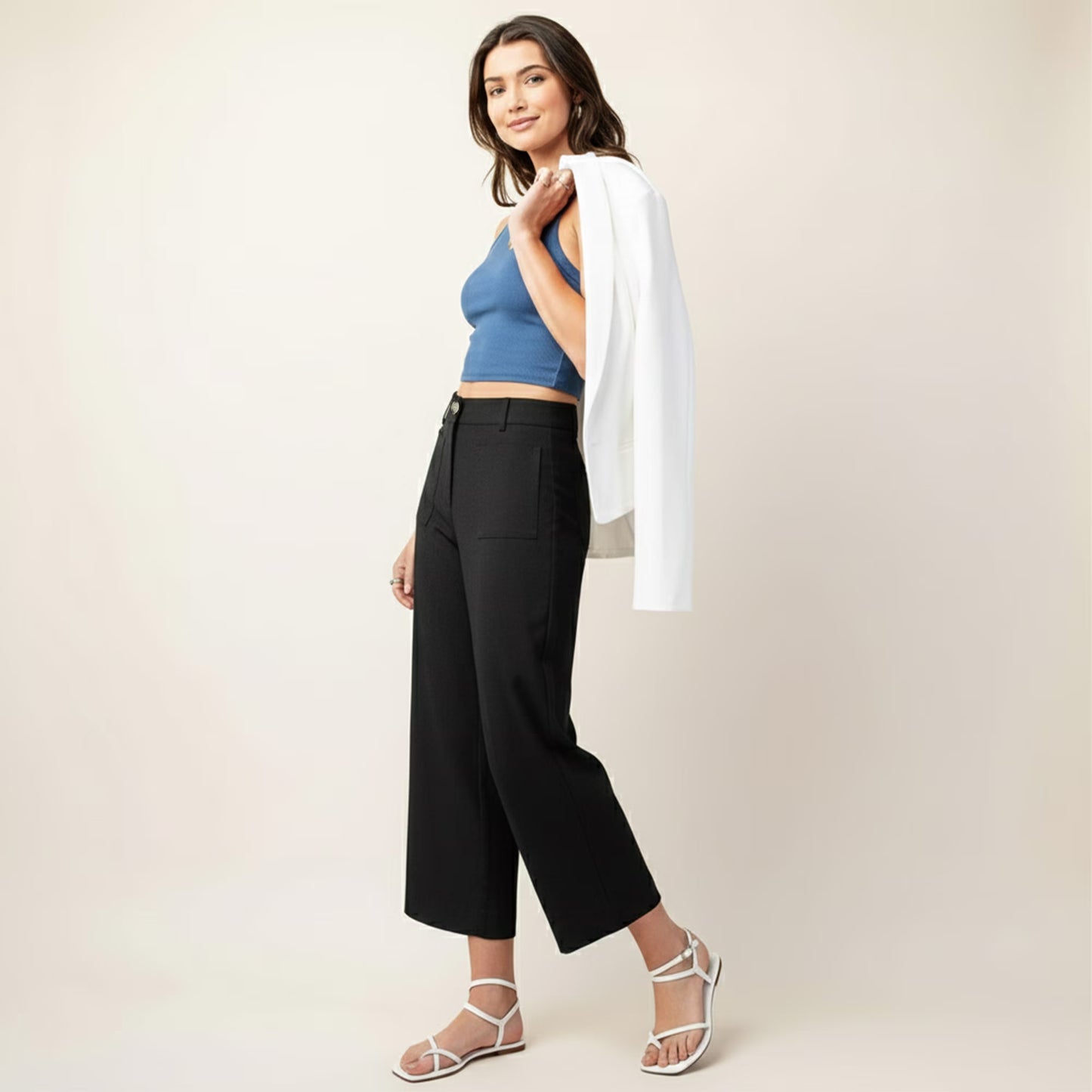 SOMER Women's Wide Leg Dress Pants High Waisted Straight Work Cropped Trousers with Pockets 2026 Summer Black S-2XL