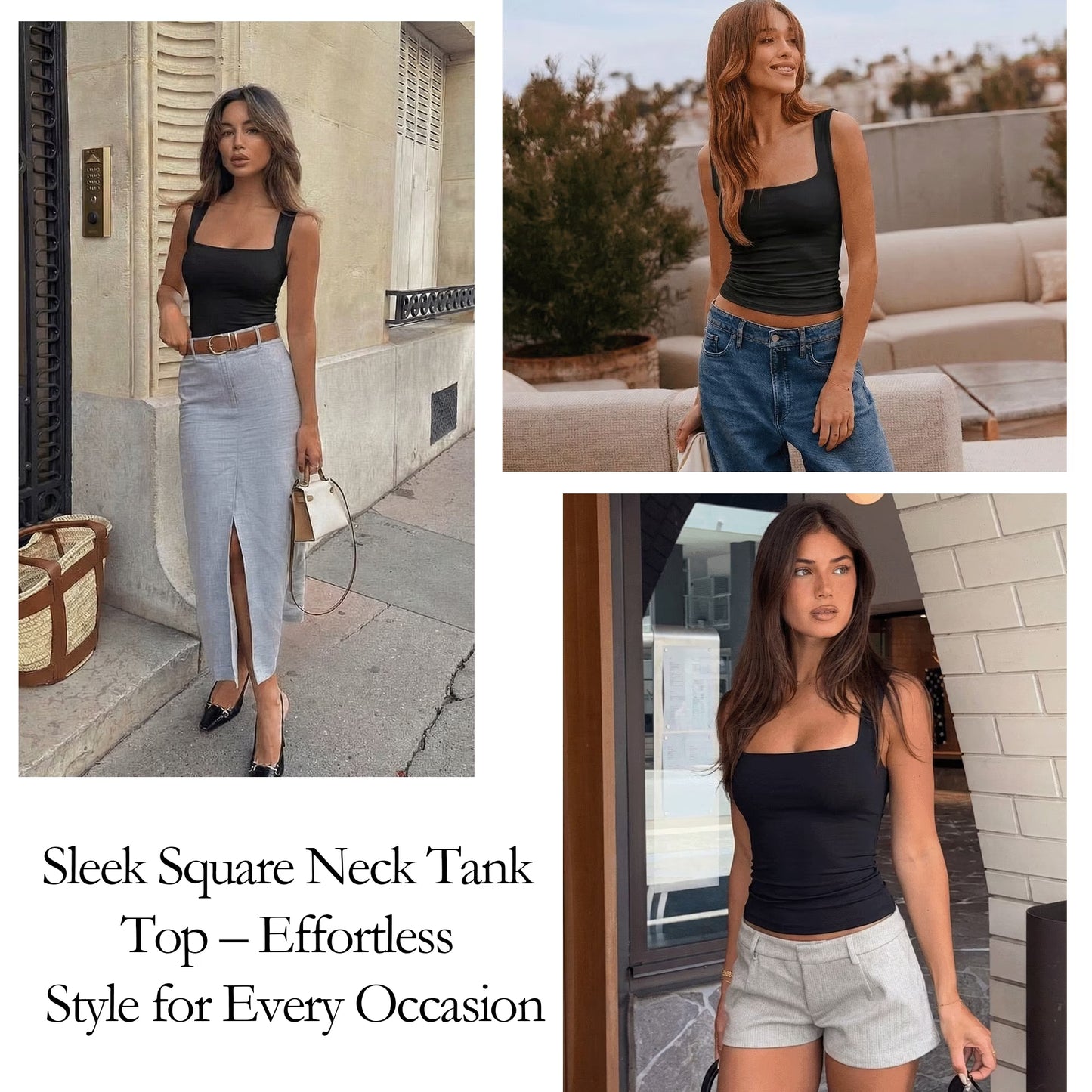 SOMER Women’s Basic Fitted Tank Tops Square Neck Sleeveless Double-Layer Casual Summer Tanks Top