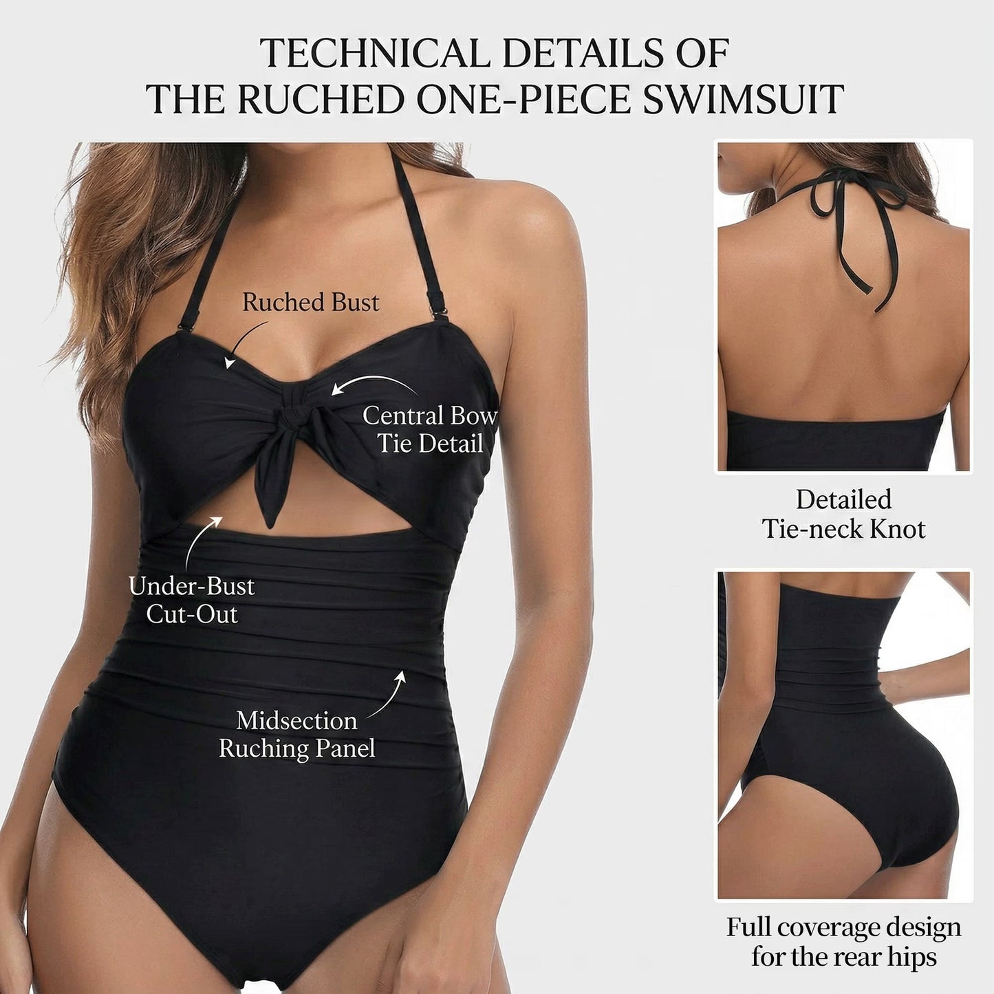 SOMER Women's One Piece Swimsuits Tummy Control Cutout High Waisted Halter Front Tie Knot Bathing Suit Black