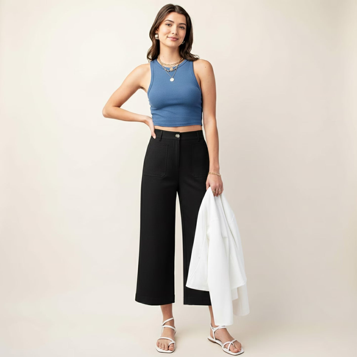 SOMER Women's Wide Leg Dress Pants High Waisted Straight Work Cropped Trousers with Pockets 2026 Summer Black S-2XL