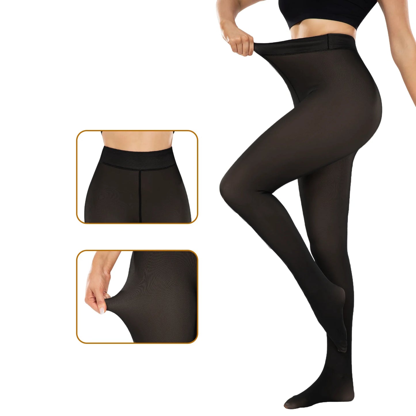 SOMER Fleece Lined Tights Women Thermal Thick Pantyhose Warm Fake Translucent Leggings for Women in Winter, Black