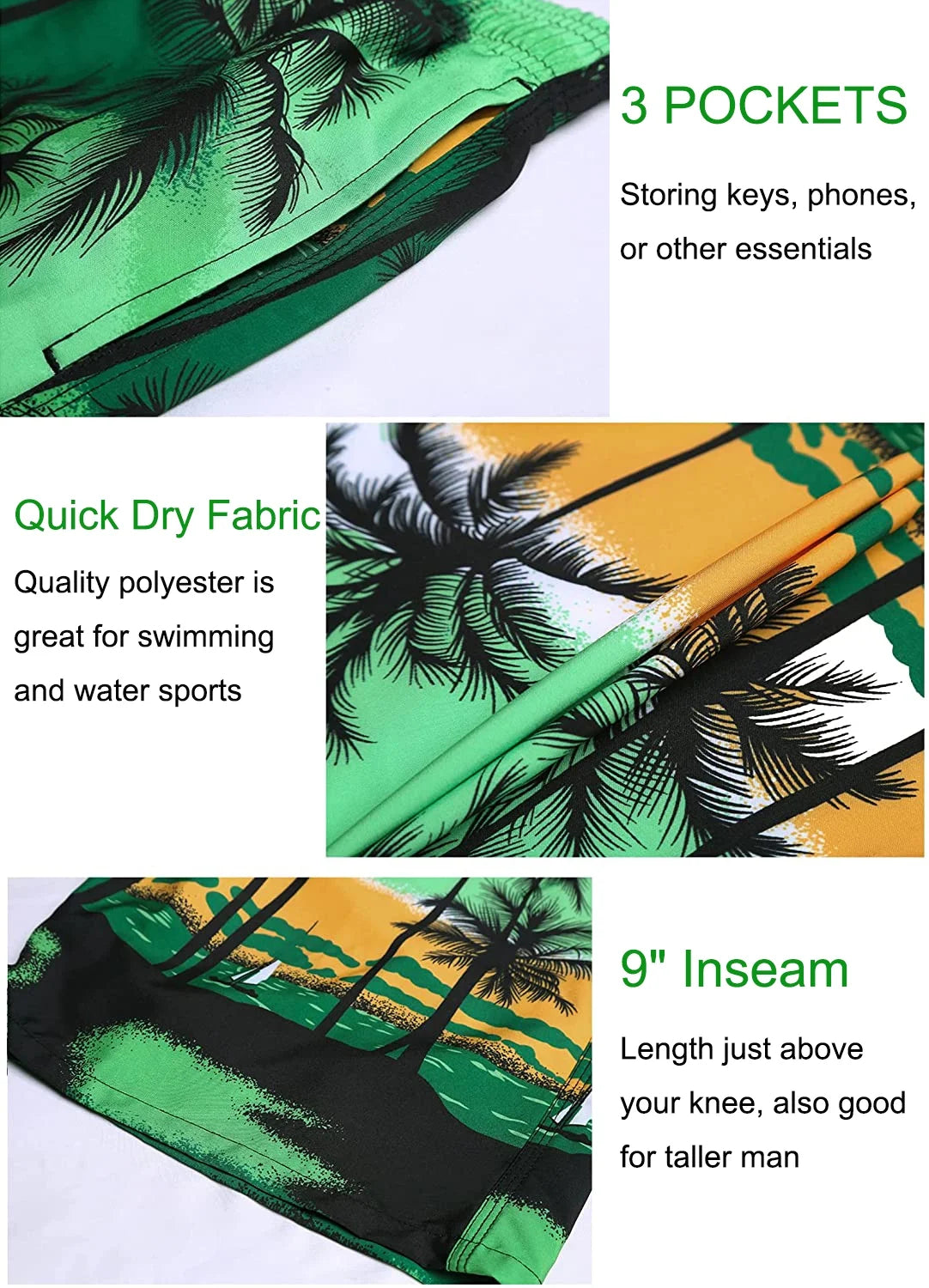 SOMER Men's Swim Trunks Long Bathing Suits with Mesh Lining and Pockets Quick Dry Beach Board Shorts