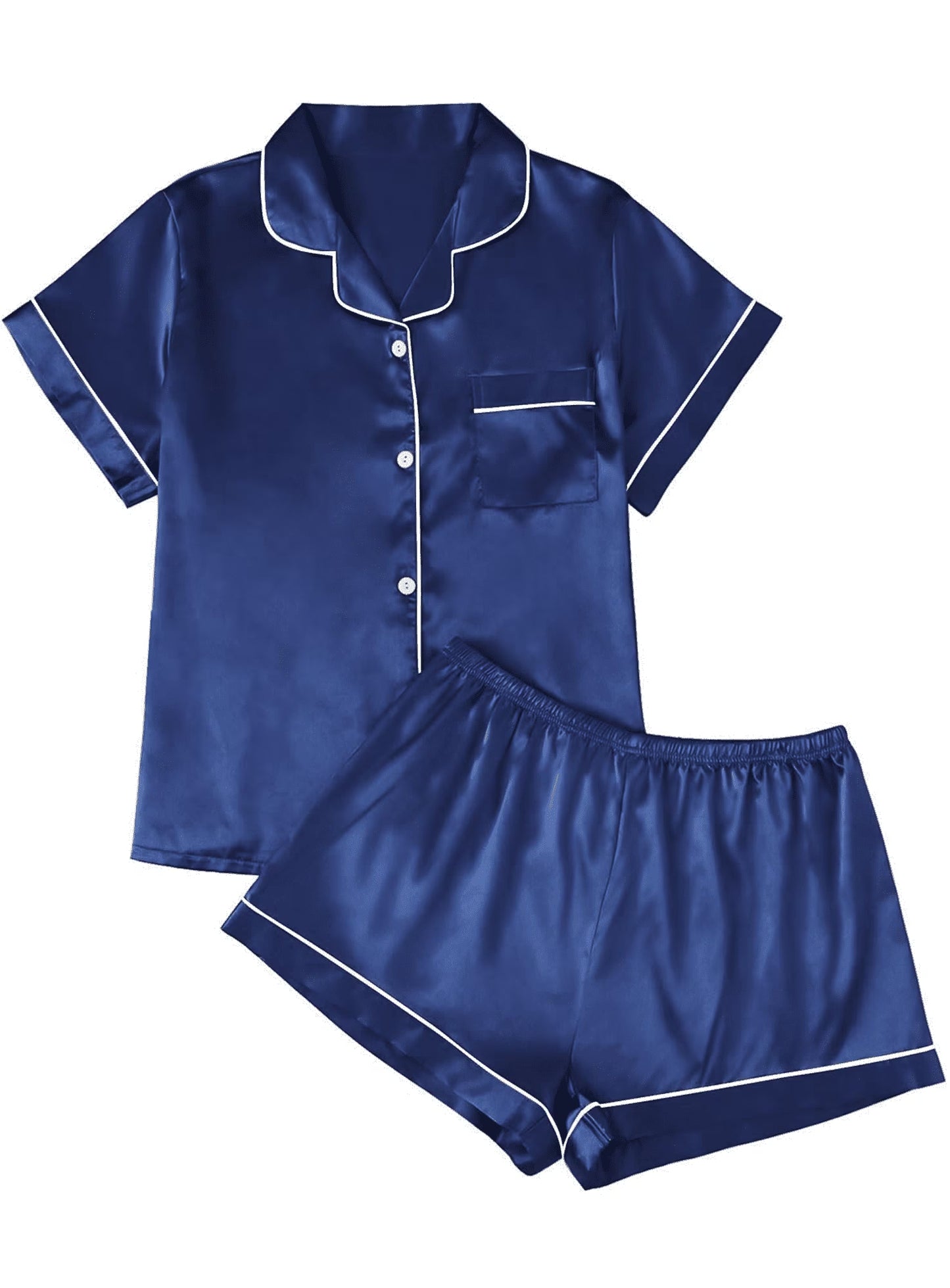 SOMER 2 Piece Pajama Set For Women Silk Satin Lounge Pjs Shorts Matching Summer Sleepwear Button Down Shirt Shorts Black.