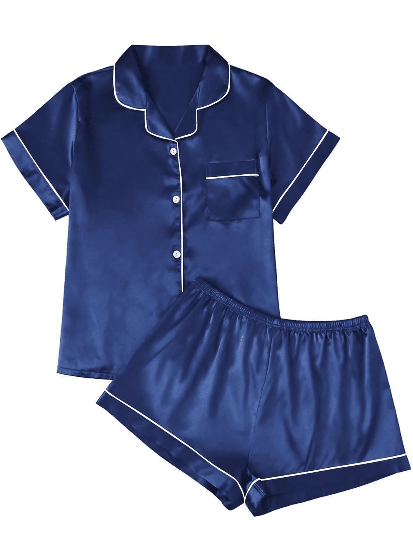 SOMER Silk Stain Pajamas for Women Set Short Sleeve Shirt with Shorts 2 Piece Pjs Sets Soft Silk Sleepwear Nightwear Button-Down Loungewear
