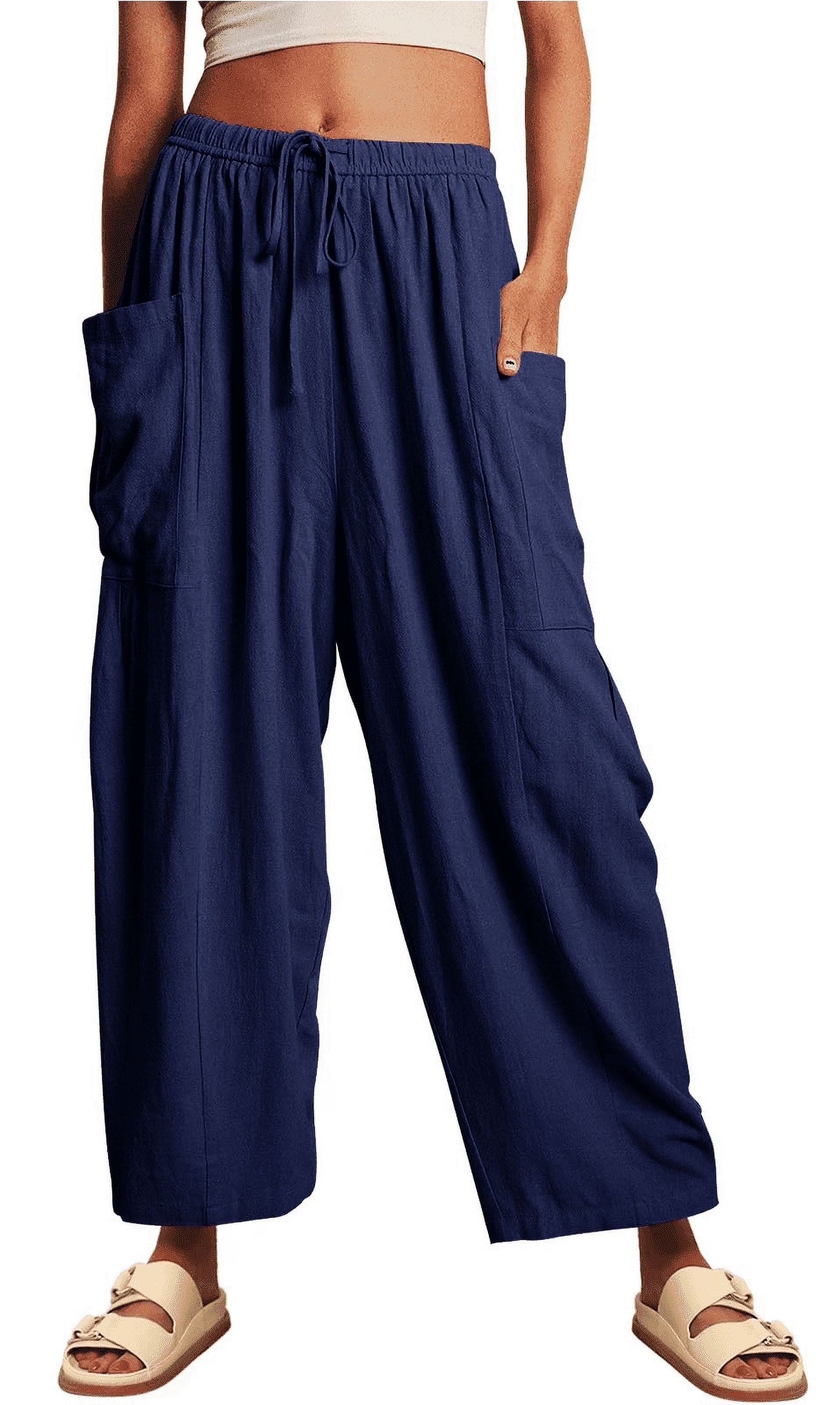 SOMER Womens Wid e Leg Pants Flowy Casual Drawstring Waist Wide Leg Loose Linen Palazzo Harem Pants with Pocket 2026