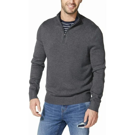 Puztloy Mens Quarter Zip Up Sweaters Mock Neck Pullover Casual Polo Sweaters