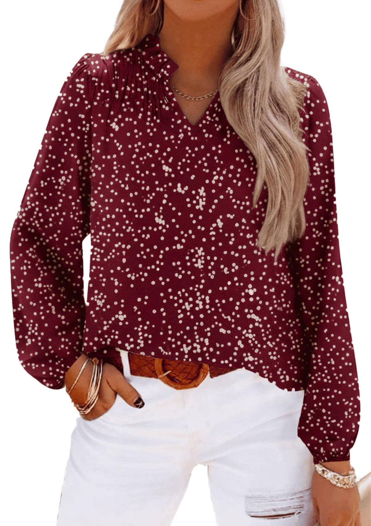 SOMER Boho Tops for Women Blouses for Women Dressy Casual V Neck Floral Printed Puff Yellow Tops Loose Trendy Fall