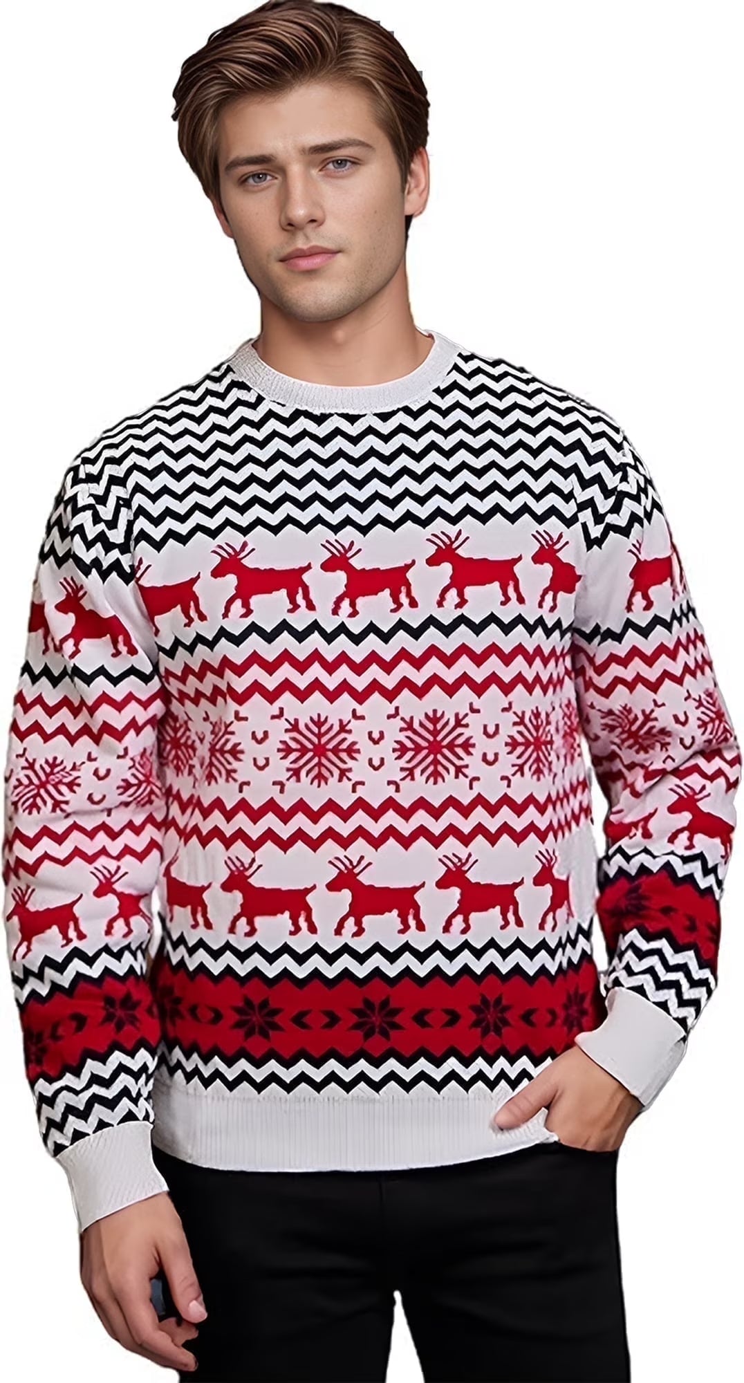 SOMER Ugly Christmas Sweater 2-Piece Set for Women & Men Warm Thick Knit Pullover Reindeer Snowflake Tops for Family Couples Holiday Party New Year Red