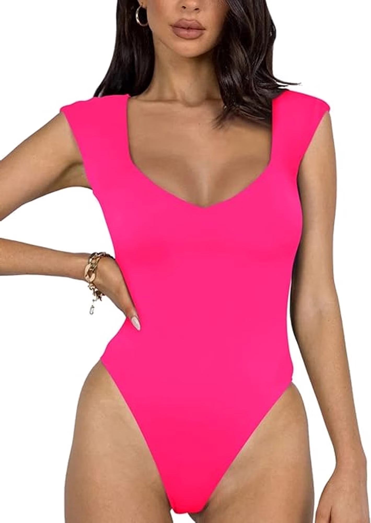 SOMER Body Suit Tummy Control Bodysuit Deep V Neck Short Sleeve Tops Black Bodysuits for Women Clothing
