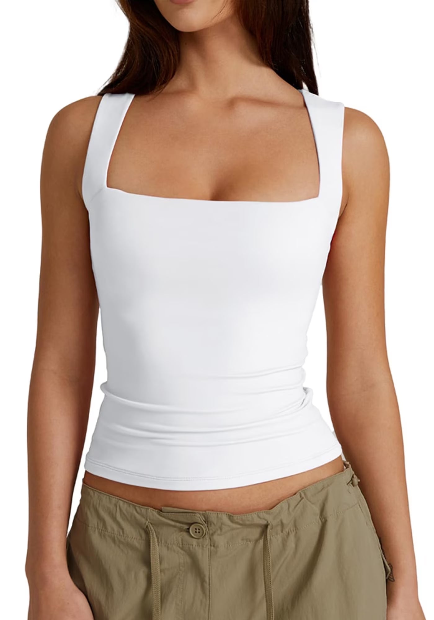 SOMER Women’s Basic Fitted Tank Tops Square Neck Sleeveless Double-Layer Casual Summer Tanks Top