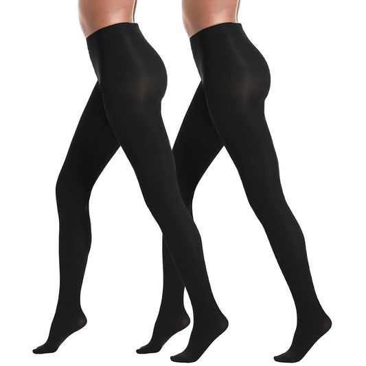 SOMER Tights for Women 2 Pair Set Pantyhose with Reinforced Toe Black Stockings Fashion Pantyhose Soft Opaque Tights