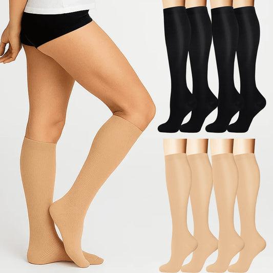 SOMER 4 Pairs Compression Socks for Women Thigh High Extra Long Cotton Knit knee long socks, 2 pieces Black + 2 pieces Nude