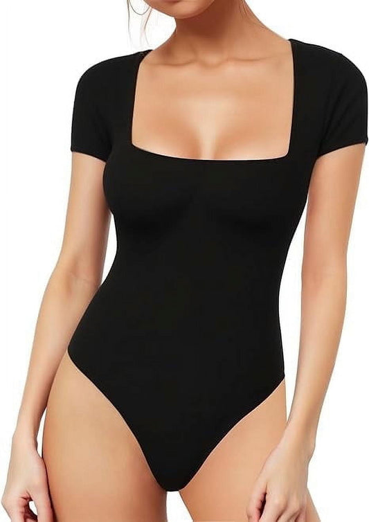 SOMER Body Suit Tummy Control Bodysuit Short Sleeve Tops Black Bodysuits for Women Clothing