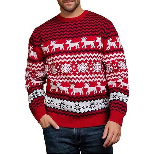 SOMER Men Christmas Sweater Family Couples Warm Thick Casual Knitted Pullover Top Xmas Elk Snowflake Reindeer Sweatshirt for Holiday Party New Year