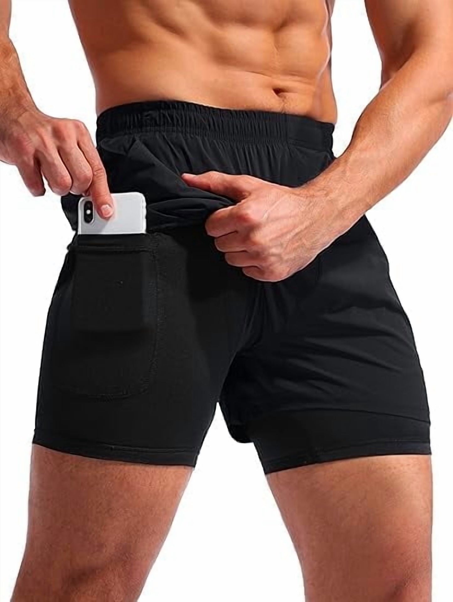 SOMER Mens Shorts 2 in 1 Gym Shorts Quick Dry Running Shorts for Men with Zipper Pockets and Drawstring Black Athletic Workout