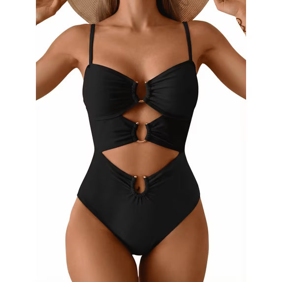 SOMER Women's One Piece Swimsuit Tummy Control Bathing Suits Cutout High Waisted Wrap Tie Back 1 Piece Swimwear