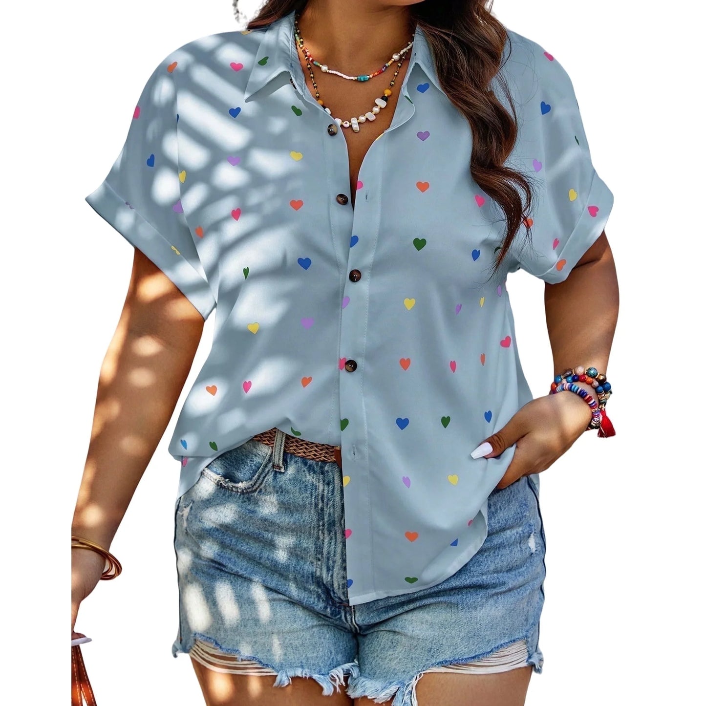 SOMER Plus Size Tops For Women Short Sleeve Women's Tops Button Down Plus Size T Shirts Blouse L