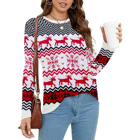 SOMER Women Christmas Sweater Family Couples Warm Thick Casual Knitted Pullover Top Xmas Elk Snowflake Reindeer Sweatshirt for Holiday Party New Year