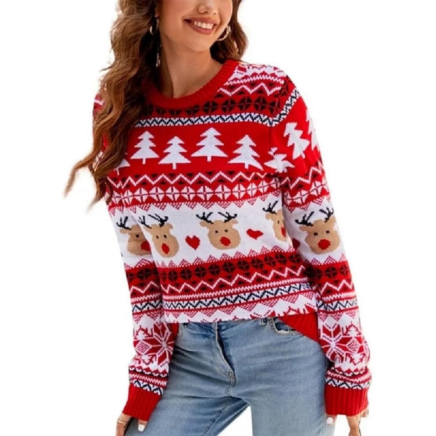 SOMER Women's Christmas Sweater Reindeer Xmas Tree Snowflake Festival Ugly Knit Sweater Holiday Long Sleeve Elk Pullover