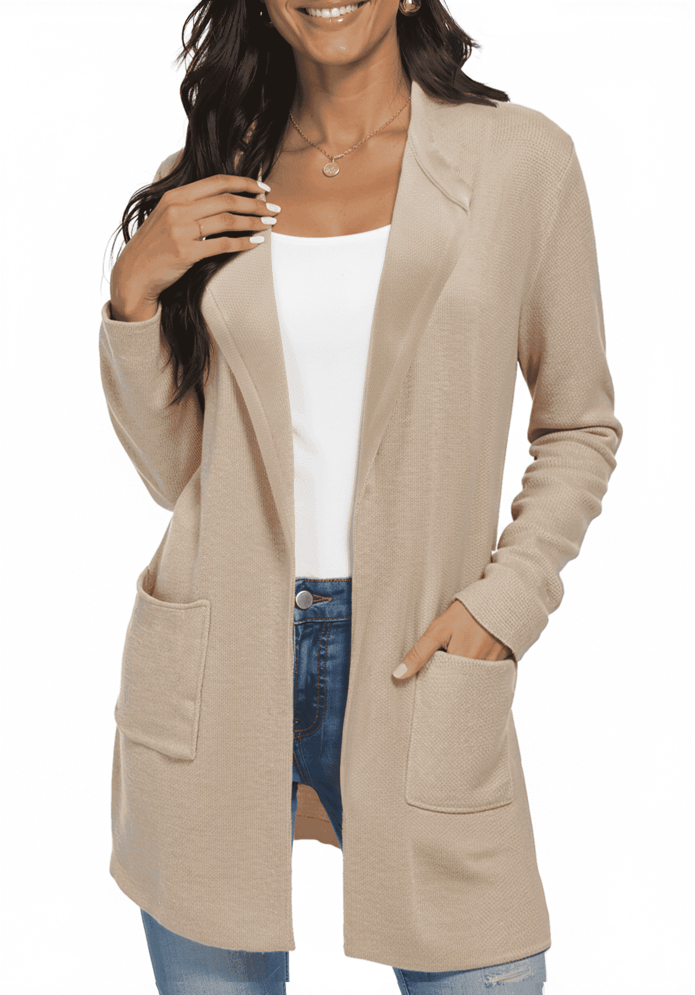 SOMER Cardigan Sweaters for Women Knit Long Sleeve Lightweight Fall Cardigan with Pockets, Casual Women’s Sweater Coat, Khaki