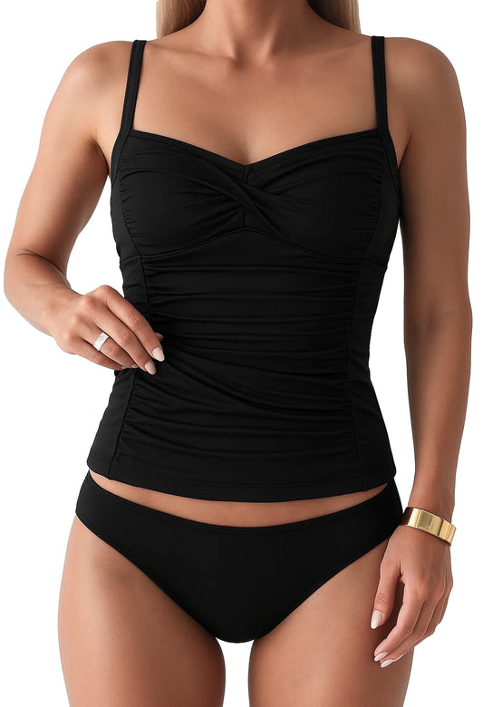 SOMER Women's Tankini Swimsuit 2 Piece Set Bathing Suits Tummy Control High Waisted Ruched Bikini Swimwear