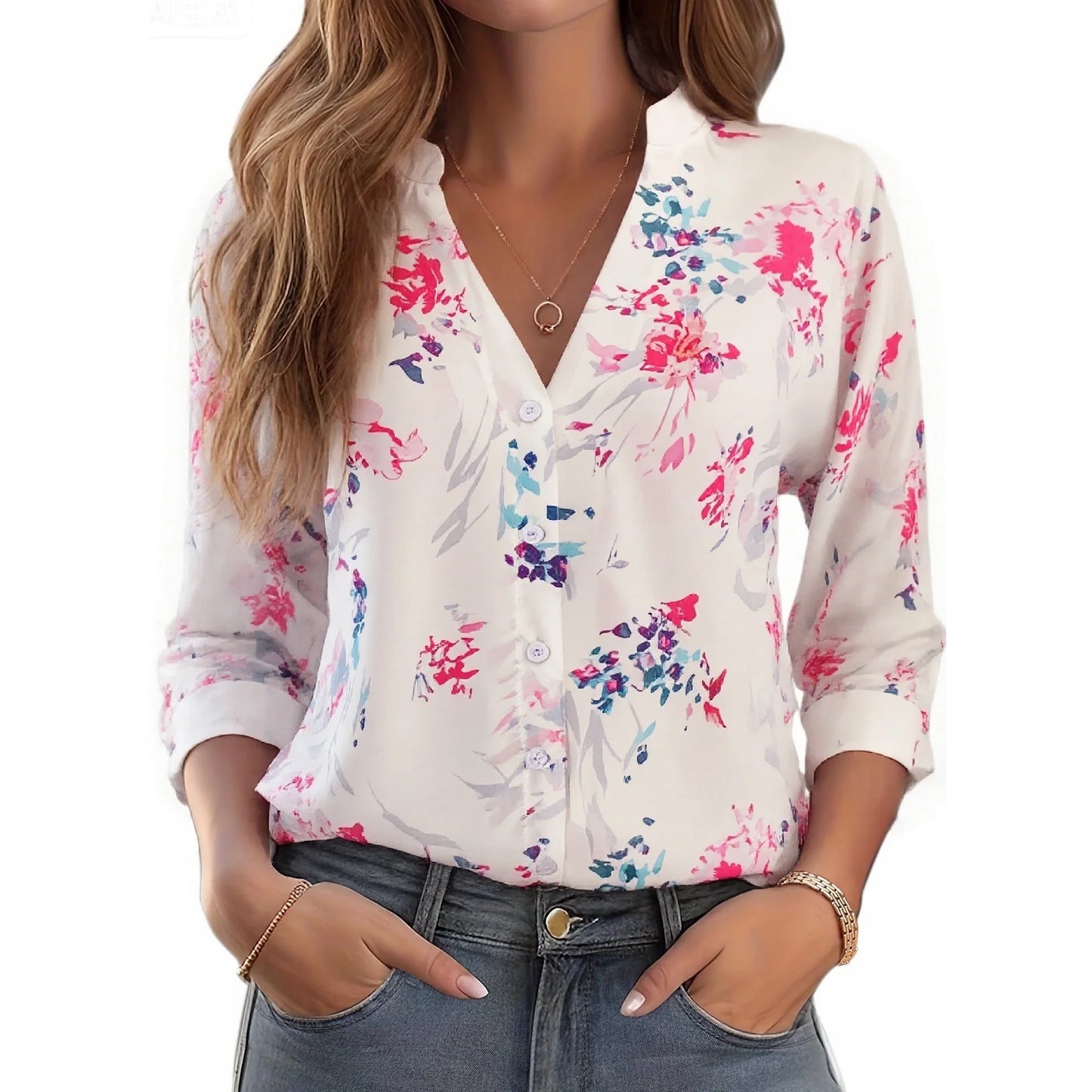 SOMER Button Down Shirts for Women Blouses for Women Dressy Casual V Neck Silky Printed Wrinkle-Resistant Long Sleeve Tops Trendy Early Fall Fashion 2025