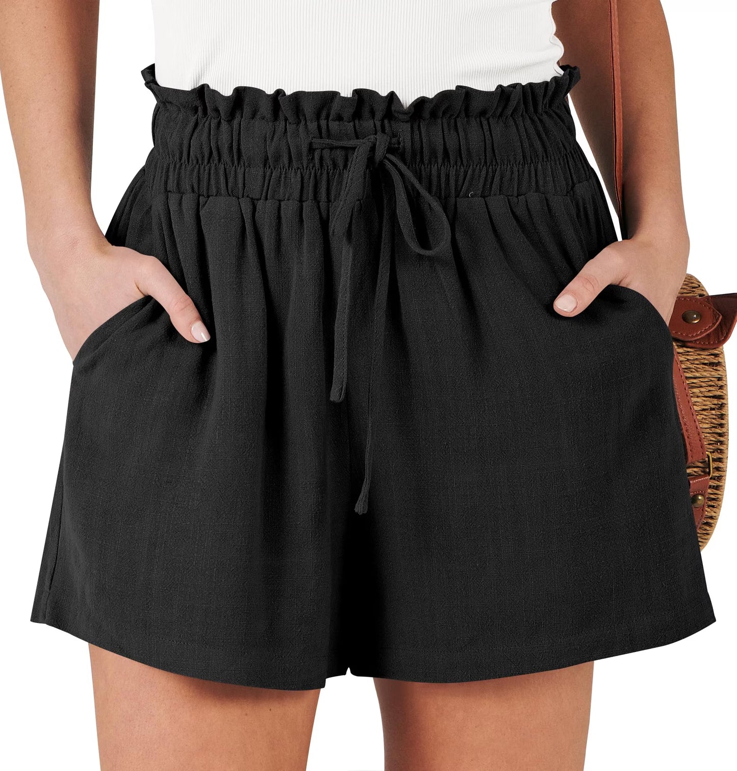SOMER Shorts for Women High Waisted Casual Wide Leg Loose Drawstring Dressy Shorts Summer Beach Vacation Black