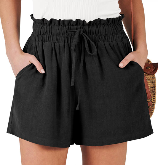 SOMER Shorts for Women High Waisted Casual Wide Leg Loose Drawstring Dressy Shorts Summer Beach Vacation Black
