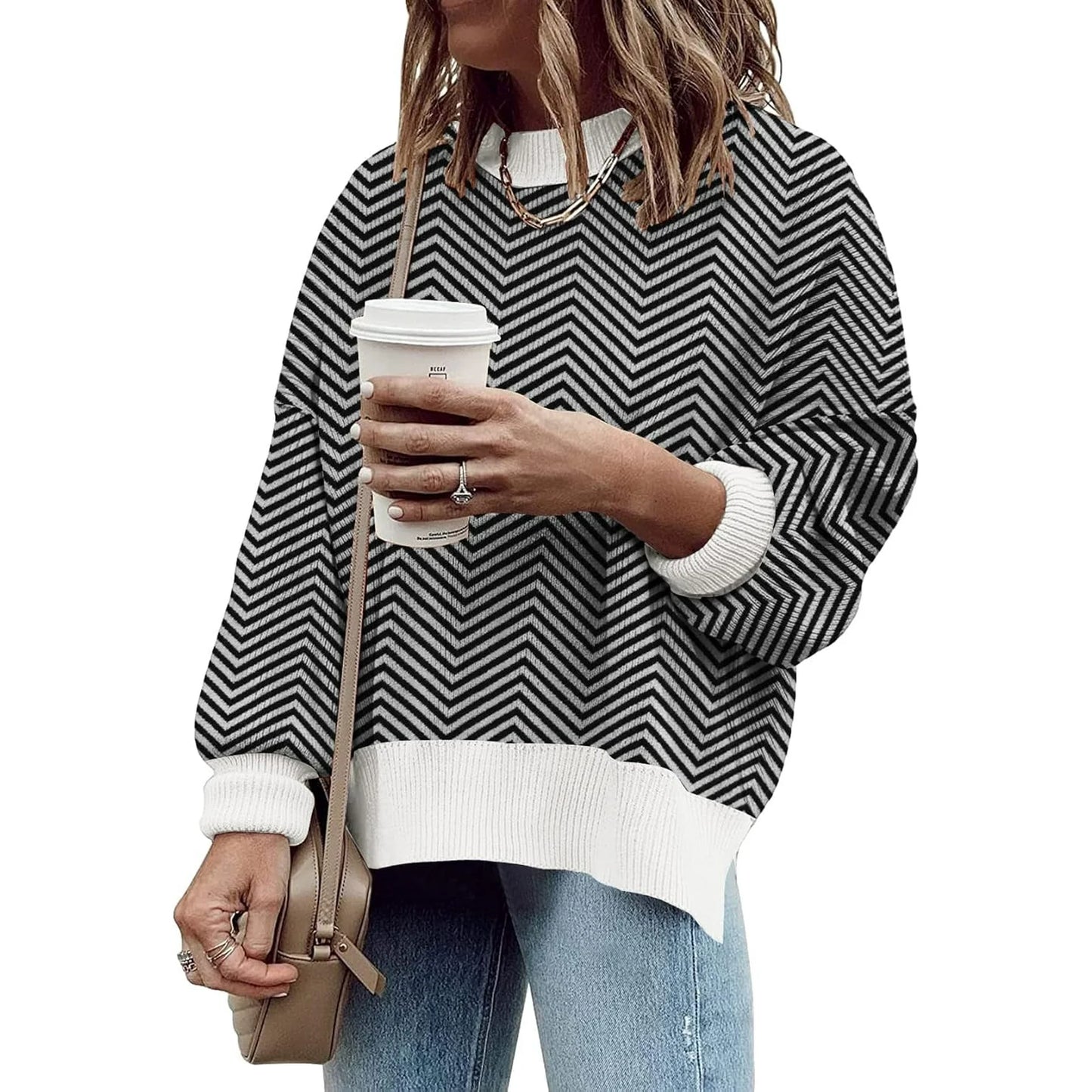 SOMER Womens Oversized Sweaters Fall Fashion Clothes Trendy Batwing Sleeve Colorblock Striped Knit Pullover Tops