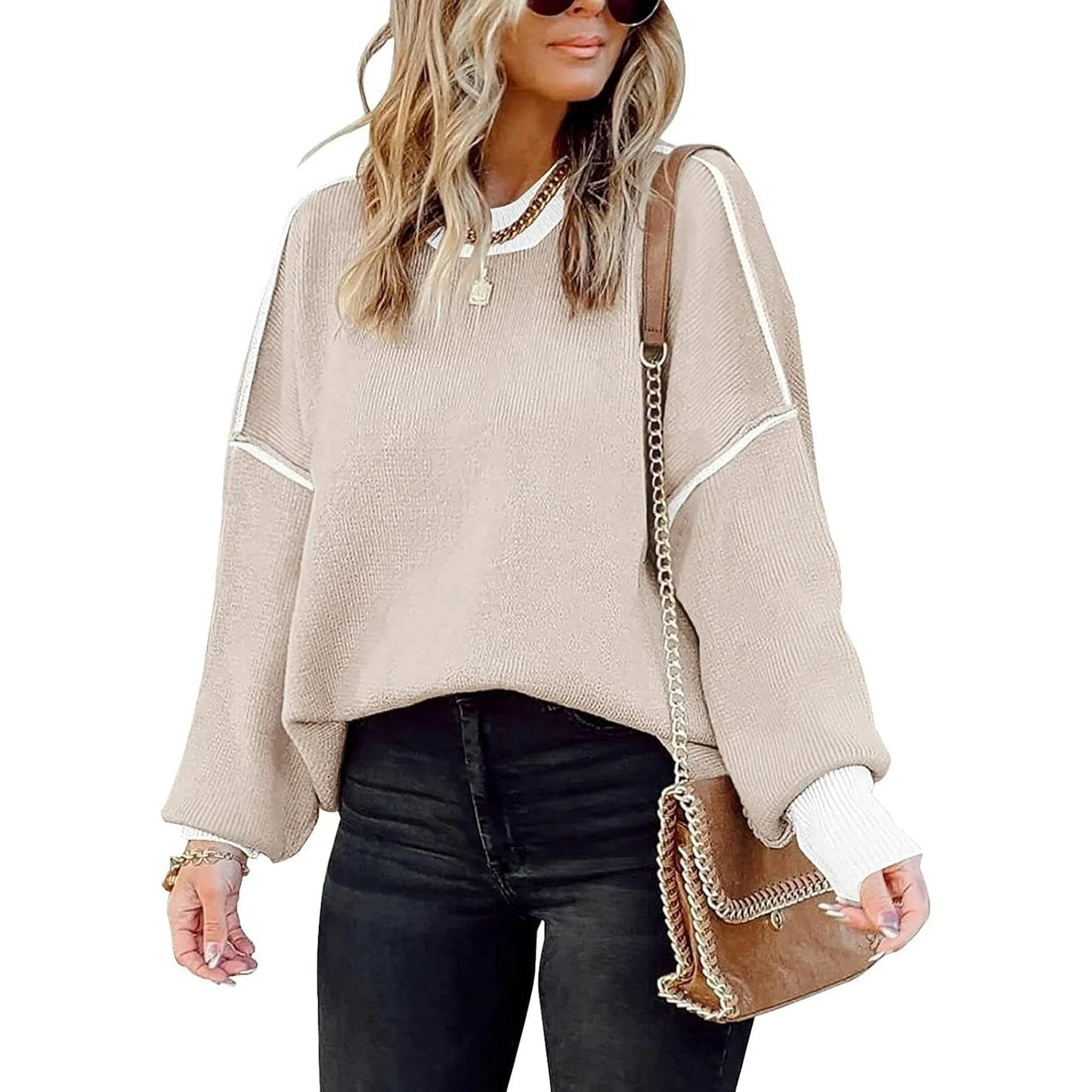 SOMER Womens Oversized Sweaters Fall Fashion Clothes Trendy Batwing Sleeve Colorblock Striped Knit Pullover Tops